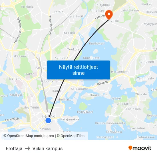 Erottaja to Viikin kampus map