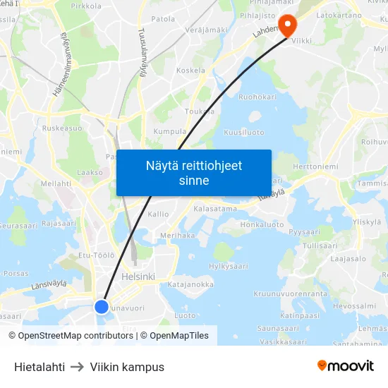 Hietalahti to Viikin kampus map
