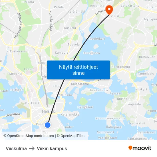 Viiskulma to Viikin kampus map