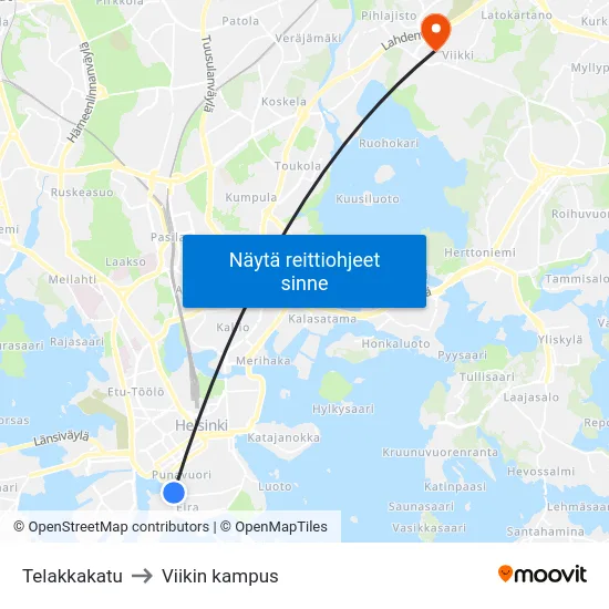 Telakkakatu to Viikin kampus map
