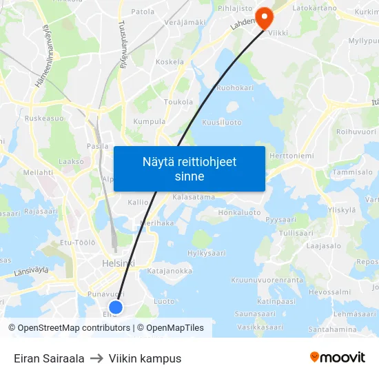 Eiran Sairaala to Viikin kampus map