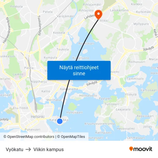 Vyökatu to Viikin kampus map