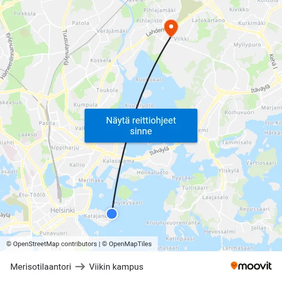 Merisotilaantori to Viikin kampus map