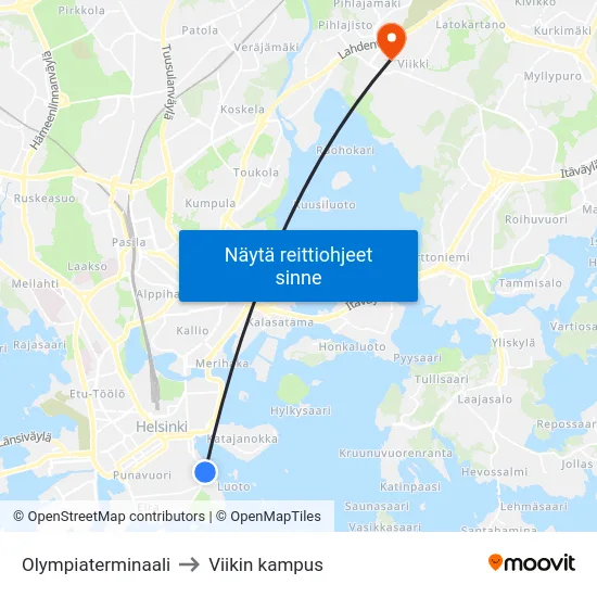 Olympiaterminaali to Viikin kampus map