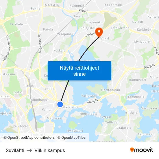 Suvilahti to Viikin kampus map