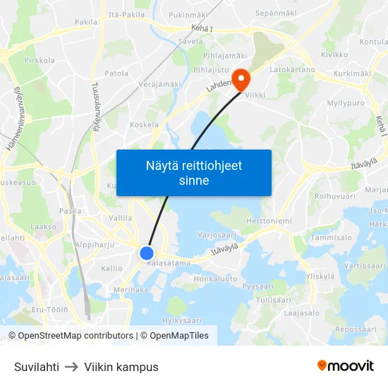 Suvilahti to Viikin kampus map