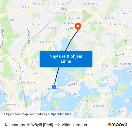 Kalasatama/Itäväylä [Redi] to Viikin kampus map