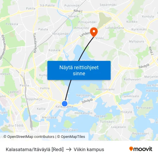 Kalasatama/Itäväylä [Redi] to Viikin kampus map