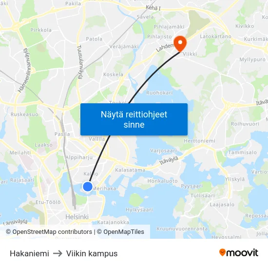 Hakaniemi to Viikin kampus map
