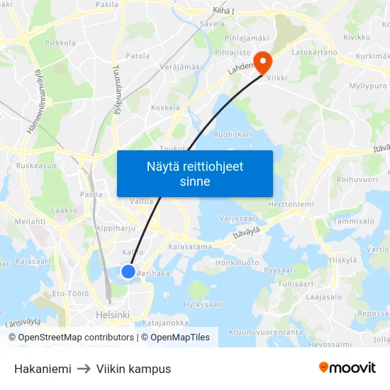 Hakaniemi to Viikin kampus map