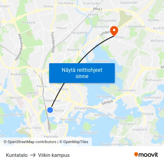 Kuntatalo to Viikin kampus map