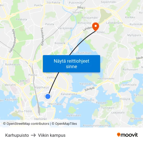 Karhupuisto to Viikin kampus map