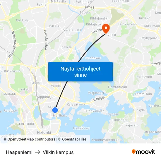 Haapaniemi to Viikin kampus map