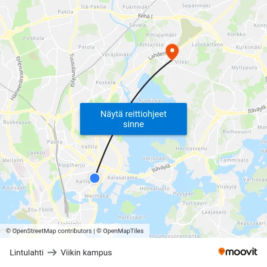 Lintulahti to Viikin kampus map