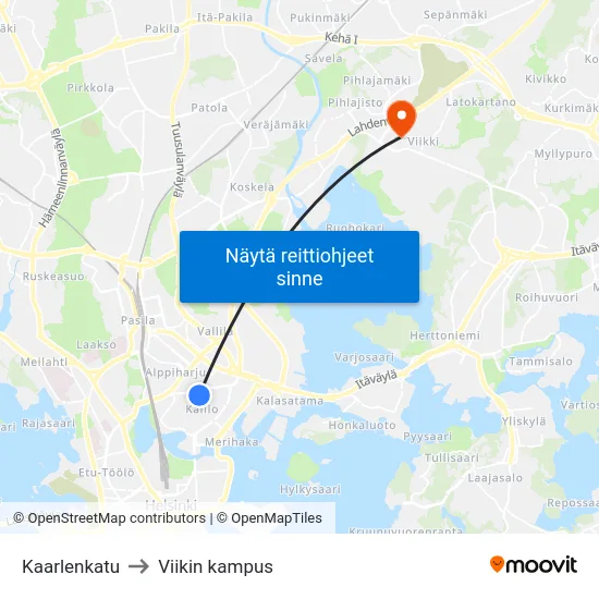 Kaarlenkatu to Viikin kampus map