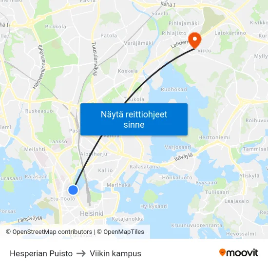 Hesperian Puisto to Viikin kampus map
