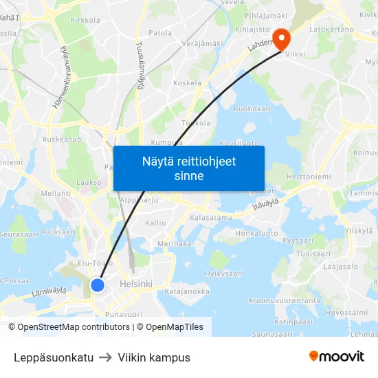 Leppäsuonkatu to Viikin kampus map