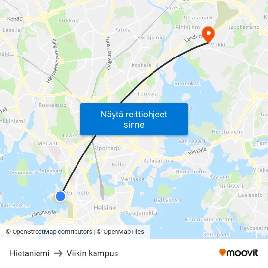 Hietaniemi to Viikin kampus map