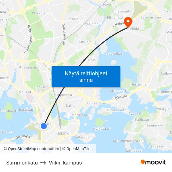 Sammonkatu to Viikin kampus map
