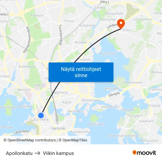 Apollonkatu to Viikin kampus map