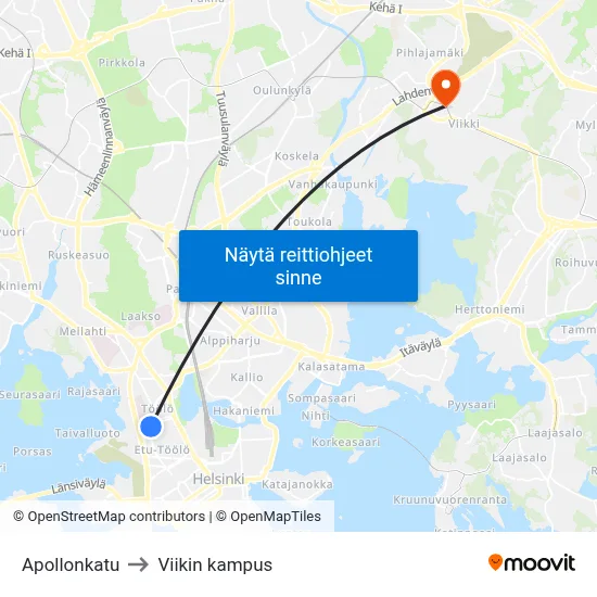 Apollonkatu to Viikin kampus map