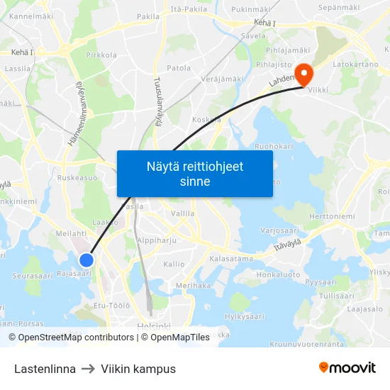 Lastenlinna to Viikin kampus map