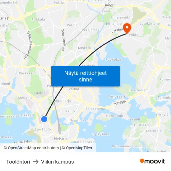 Töölöntori to Viikin kampus map