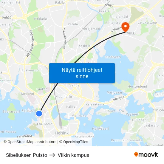 Sibeliuksen Puisto to Viikin kampus map