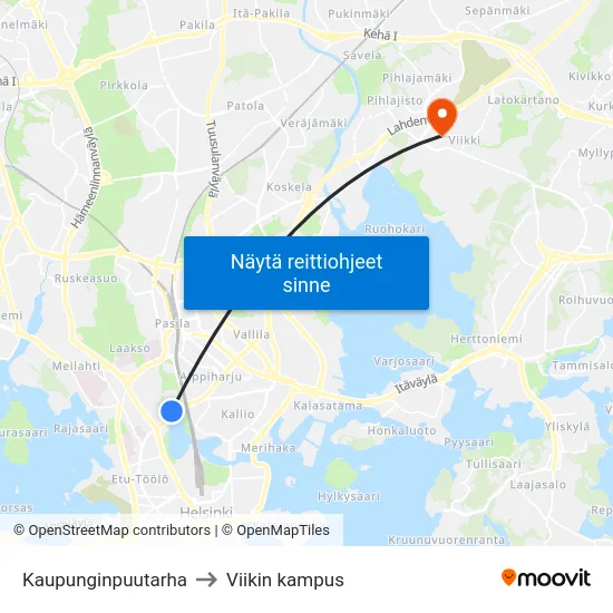 Kaupunginpuutarha to Viikin kampus map
