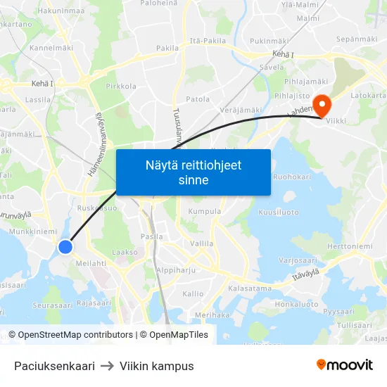 Paciuksenkaari to Viikin kampus map