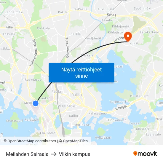 Meilahden Sairaala to Viikin kampus map