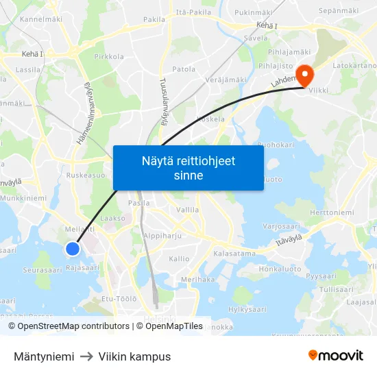 Mäntyniemi to Viikin kampus map