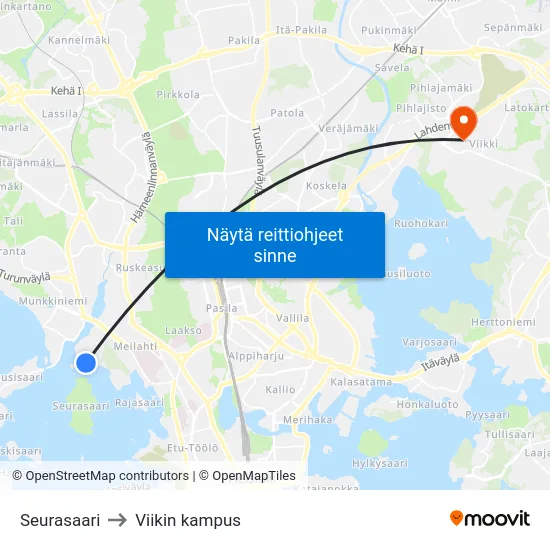 Seurasaari to Viikin kampus map