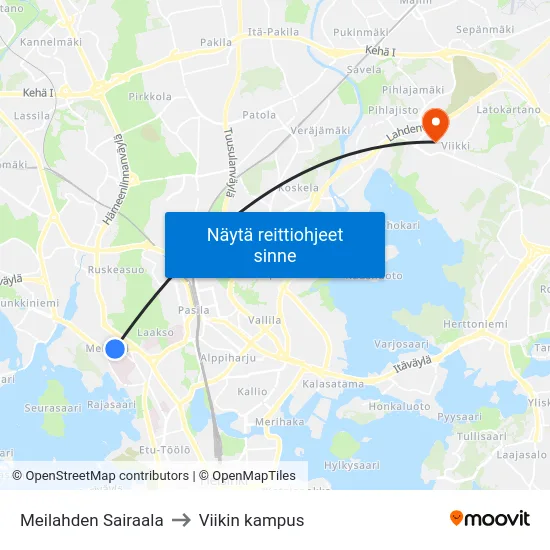 Meilahden Sairaala to Viikin kampus map