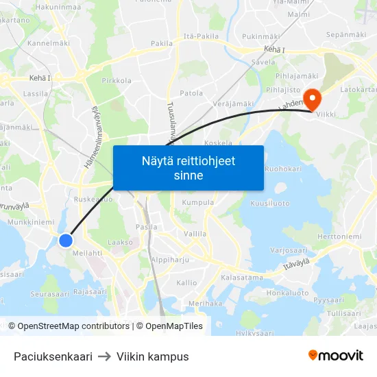 Paciuksenkaari to Viikin kampus map