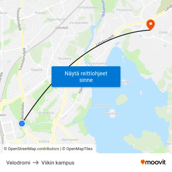 Velodromi to Viikin kampus map