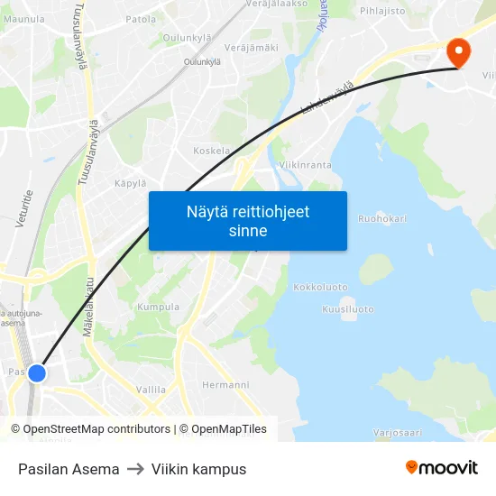 Pasilan Asema to Viikin kampus map
