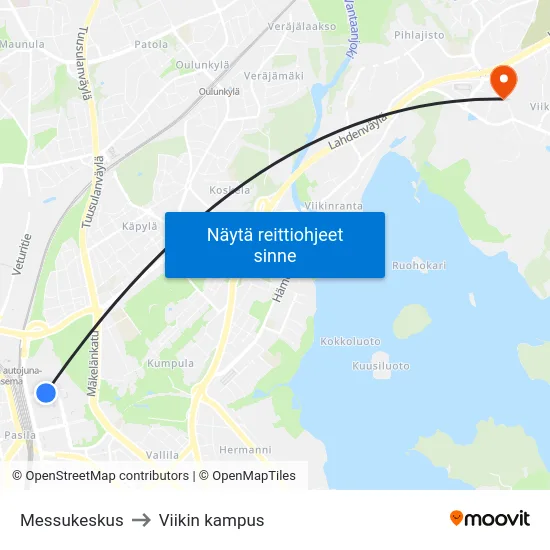 Messukeskus to Viikin kampus map