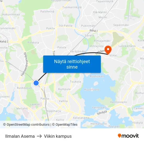 Ilmalan Asema to Viikin kampus map