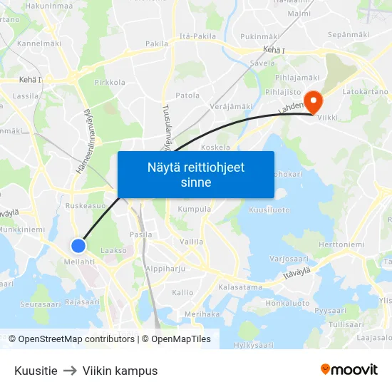 Kuusitie to Viikin kampus map