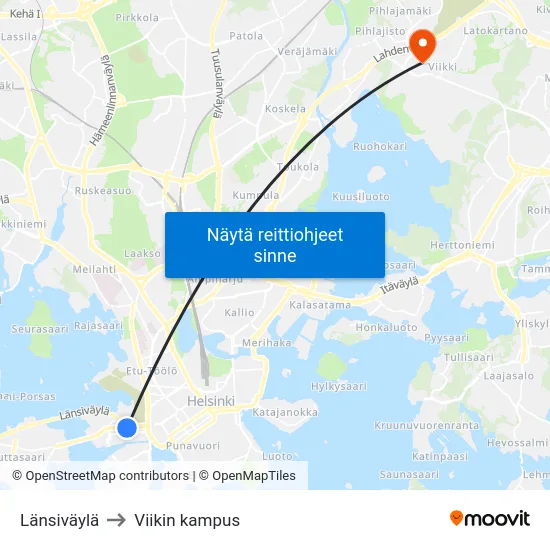 Länsiväylä to Viikin kampus map
