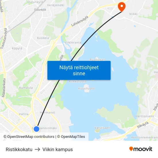 Ristikkokatu to Viikin kampus map