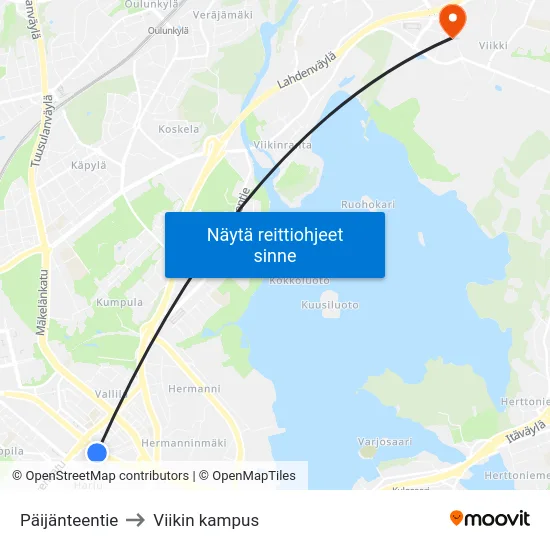 Päijänteentie to Viikin kampus map