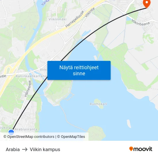 Arabia to Viikin kampus map