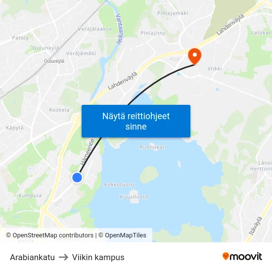Arabiankatu to Viikin kampus map