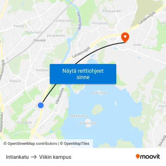 Intiankatu to Viikin kampus map