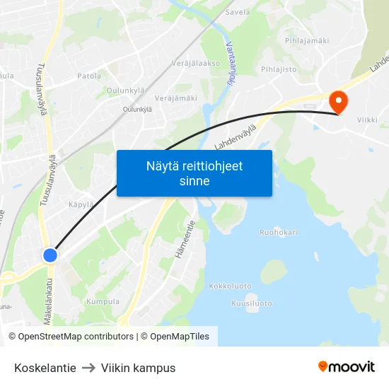 Koskelantie to Viikin kampus map