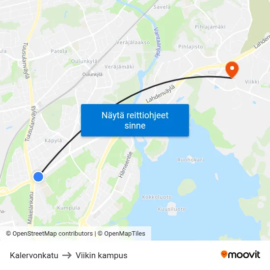 Kalervonkatu to Viikin kampus map