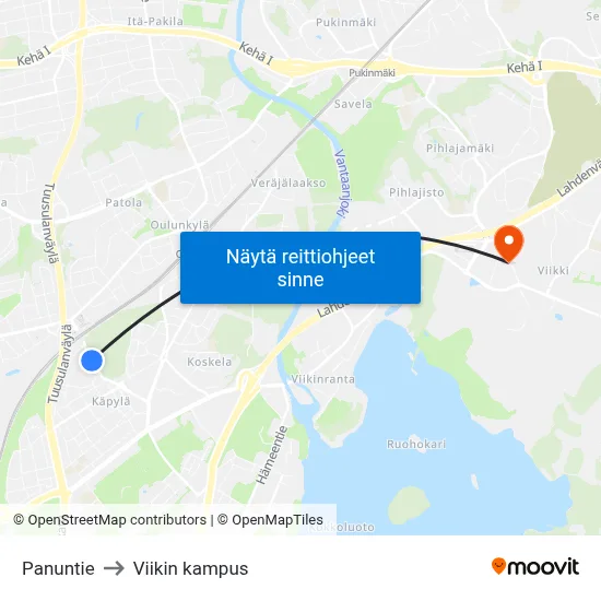 Panuntie to Viikin kampus map