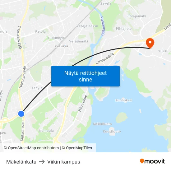 Mäkelänkatu to Viikin kampus map